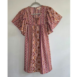Band Band Of The Free Dress Women Small. Short Sleeve Boho Rust floral Peasant.